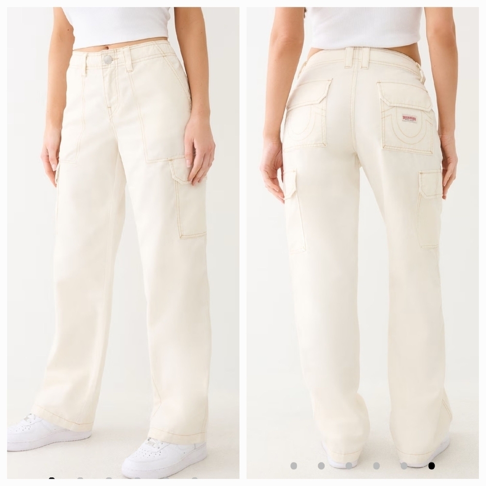 New Womens True Religion Military Cargo Pants Size 29 Cream